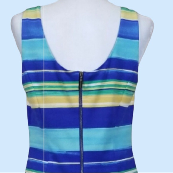 Pappagallo Hazy Blue Multicolor Striped Sandy Lined Sheath Dress - Picture 6 of 10